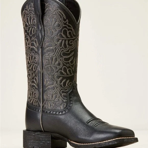 NWT- Ariat Women’s Black Round Up Remuda Wide Square Toe Western Boot Size 7.0B - Picture 6 of 10